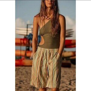 Free People Saylor Poplin Stripe Shorts Printed Mid-rise Pull-On Pocket XS